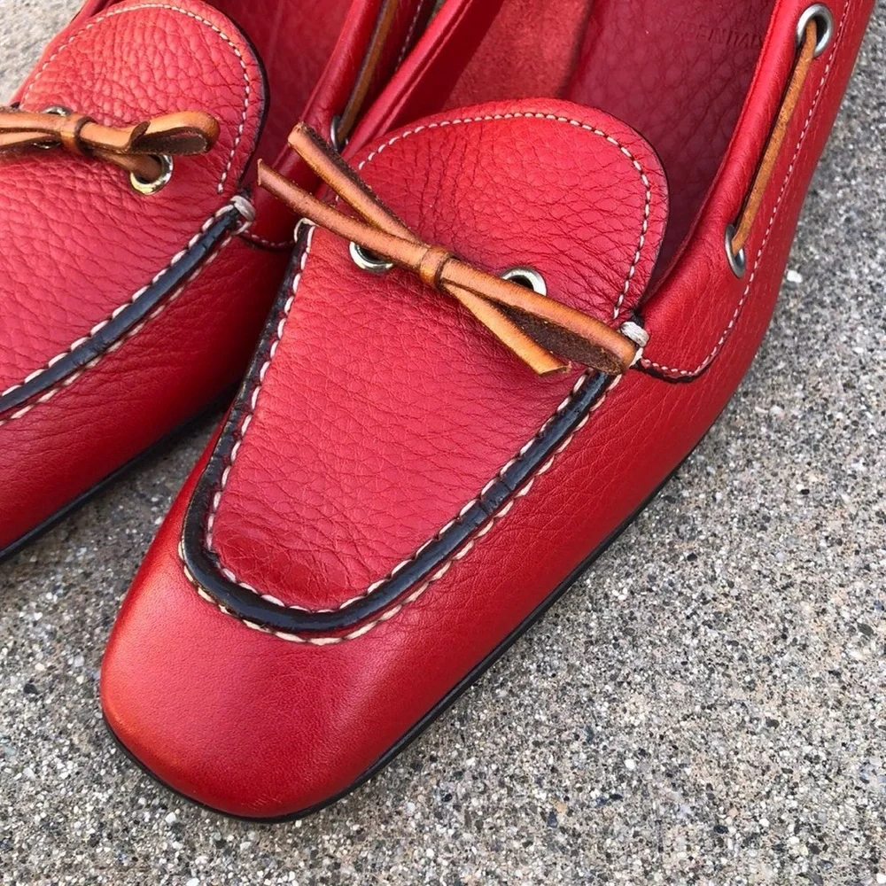 Prada Vintage Red Pebbled Leather Kitten Heel Loafers 39 Made in Italy - Picture 3 of 8